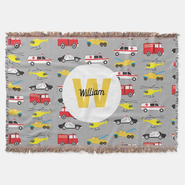 Personalized Emergency Vehicles Transportation Throw Blanket (Front)