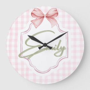 Personalized Emily Baby Girl Nursery Bow&Gingham Large Clock