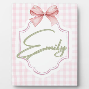 Personalized Emily Baby Girl Nursery Bow&Gingham Plaque