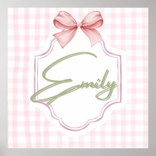 Personalized Emily Baby Girl Nursery Bow&Gingham Poster