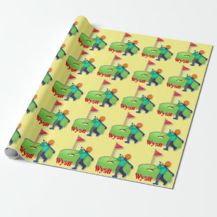 Personalized emoji golf kids Birthday yellow Wrapping Paper