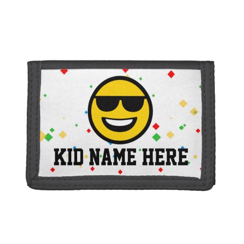 Personalized Emoji Sunglasses Kids Name Trifold Wallet