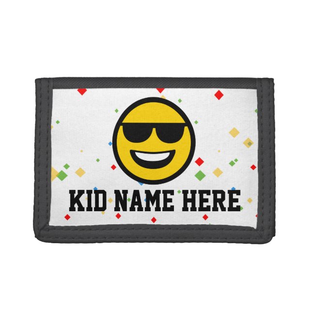 Personalized Emoji Sunglasses Kids Name Trifold Wallet (Front)