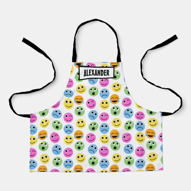 Personalized Emojis Faces Colorful Patterned Apron (Front)