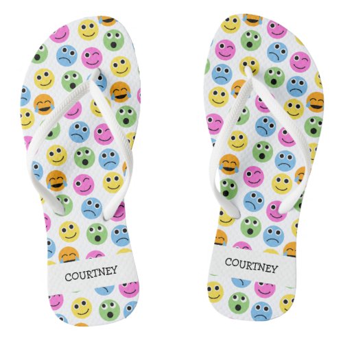 Personalized Emojis Faces Colorful Patterned Flip Flops