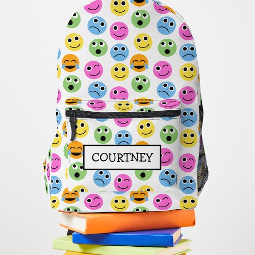 Personalized Emojis Faces Colorful Patterned Printed Backpack