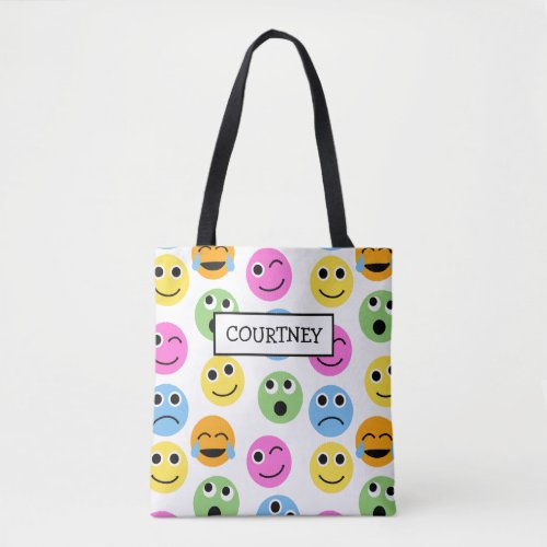 Personalized Emojis Faces Colorful Patterned Tote Bag
