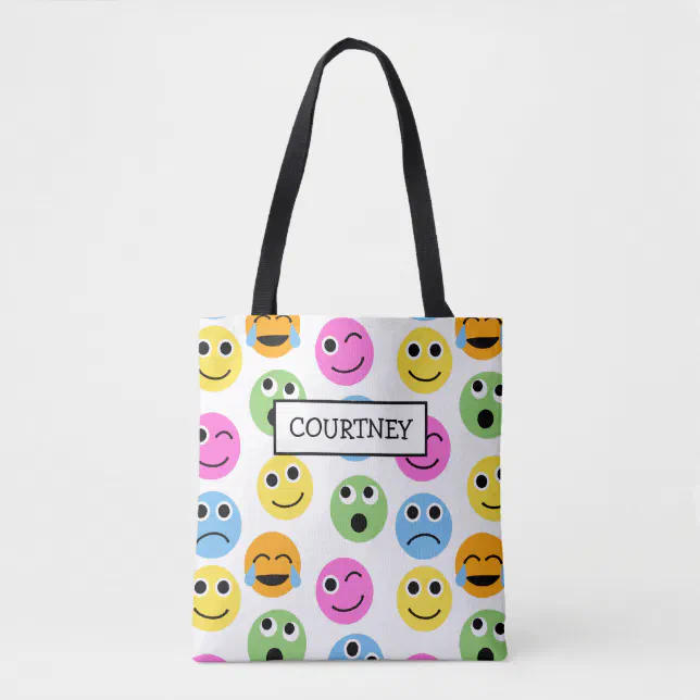 Personalized Emojis Faces Colorful Patterned Tote Bag | Zazzle