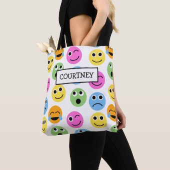 Personalized Emojis Faces Colorful Patterned Tote Bag | Zazzle
