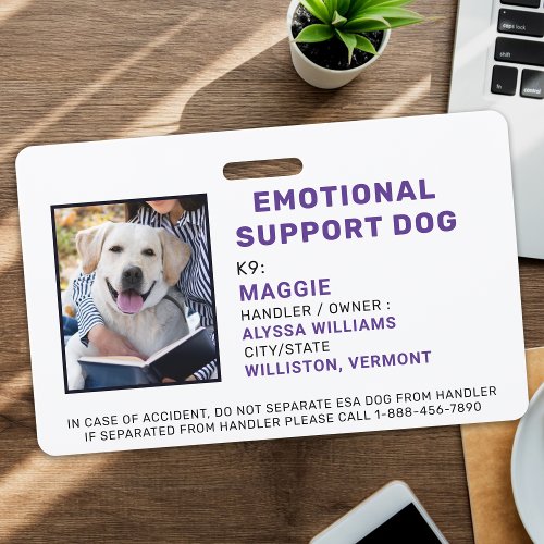 Personalized Emotional Support Dog Photo ID Badge