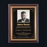 Personalized Employee Appreciation & Custom photo Award Plaque<br><div class="desc">Honor outstanding individuals with this elegant black and gold plaque, designed for a wide range of professional milestones. Whether you're celebrating years of service, team leadership, project success, or general appreciation, this personalized plaque is a timeless way to say "thank you." Customize with a photo, name, organization, and special message...</div>