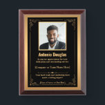 Personalized Employee Appreciation & Custom photo Award Plaque<br><div class="desc">Honor outstanding individuals with this elegant black and gold plaque, designed for a wide range of professional milestones. Whether you're celebrating years of service, team leadership, project success, or general appreciation, this personalized plaque is a timeless way to say "thank you." Customize with a photo, name, organization, and special message...</div>