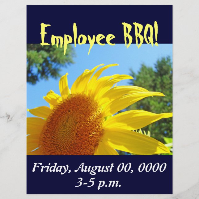 Personalized Employee BBQ flyers Summer Sunflowers (Front)