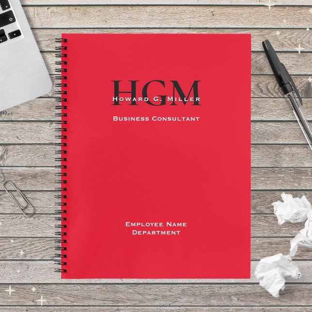 Personalized Employee Name Monogram Logo Red Black Notebook (Creator Uploaded)