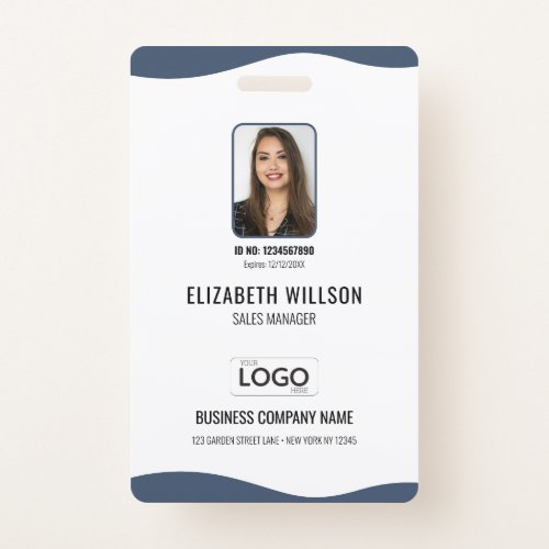 Personalized Employee Photo Bar Code Logo Name  Badge