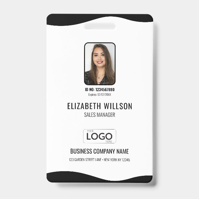 Personalized Employee Photo, Bar Code, Logo, Name  Badge (Front)