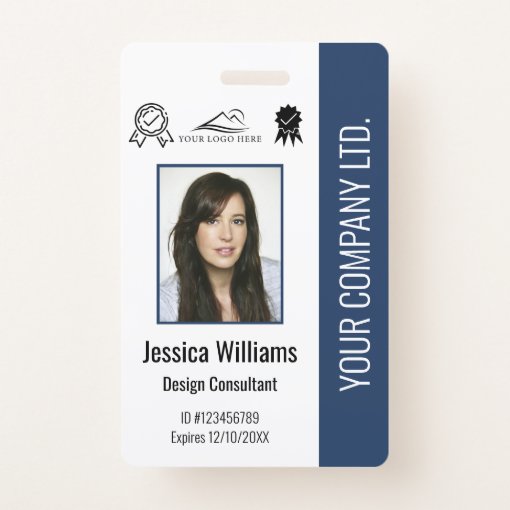 Personalized Employee Photo Certification Blue ID Badge | Zazzle