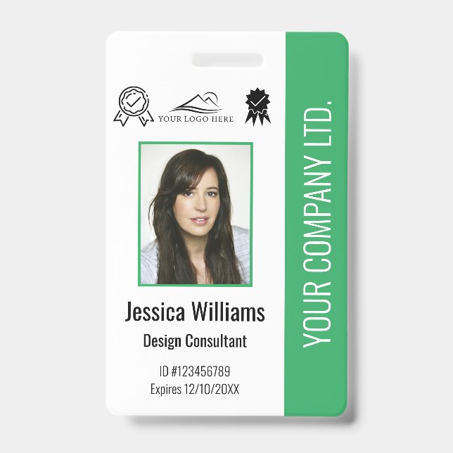 Personalized Employee Photo Certification Green ID Badge (Front)