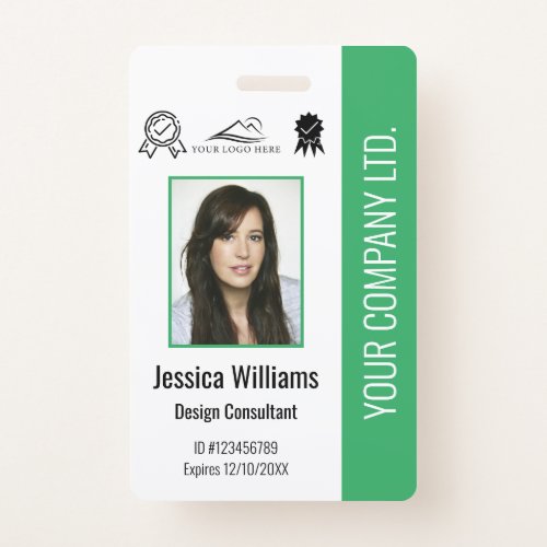 Personalized Employee Photo Certification Green ID Badge