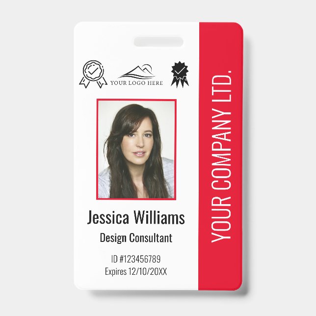 Personalized Employee Photo Certification Red ID  Badge (Front)