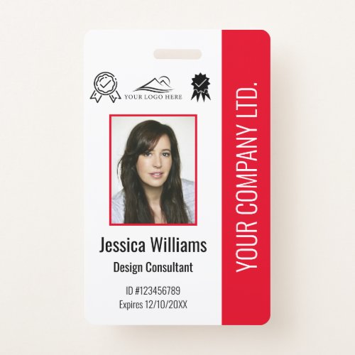 Personalized Employee Photo Certification Red ID  Badge
