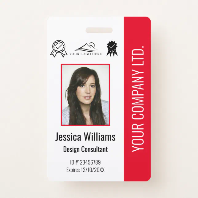 Personalized Employee Photo Certification Red ID Badge | Zazzle