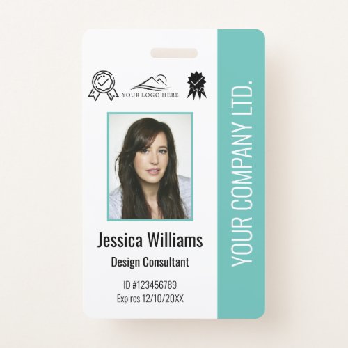Personalized Employee Photo Certification Teal ID  Badge