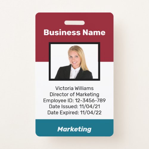 Personalized Employee Photo ID Badge Choose Colors