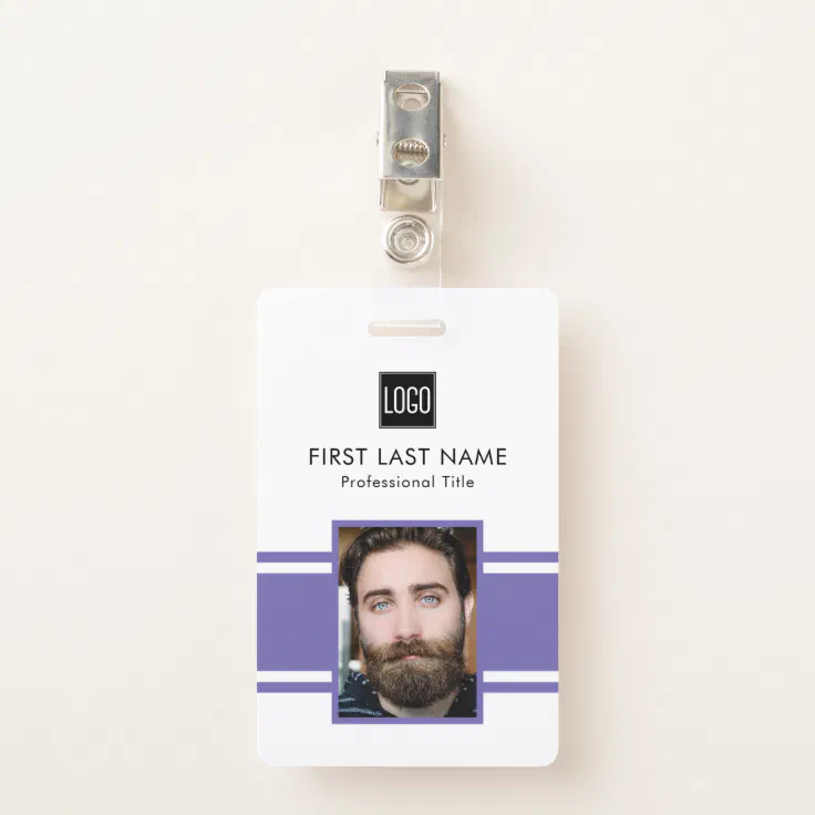 Personalized Employee | Purple Logo Staff Photo Badge | Zazzle