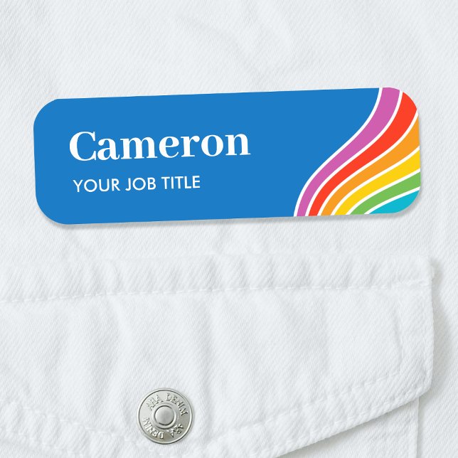 Personalized Employee Rainbow Wave ID Blue Name Tag (Creator Uploaded)