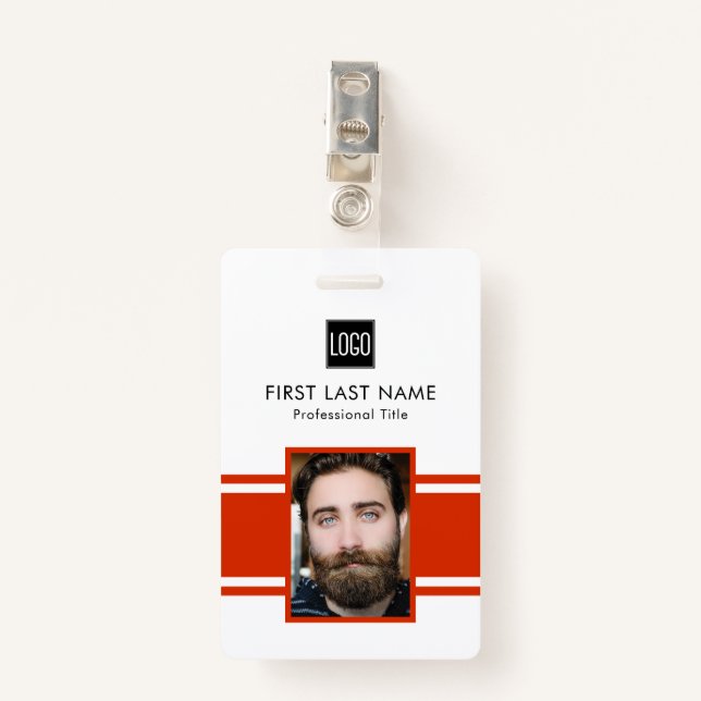 Personalized Employee | Red Logo Staff Photo Badge (Front with Clip)