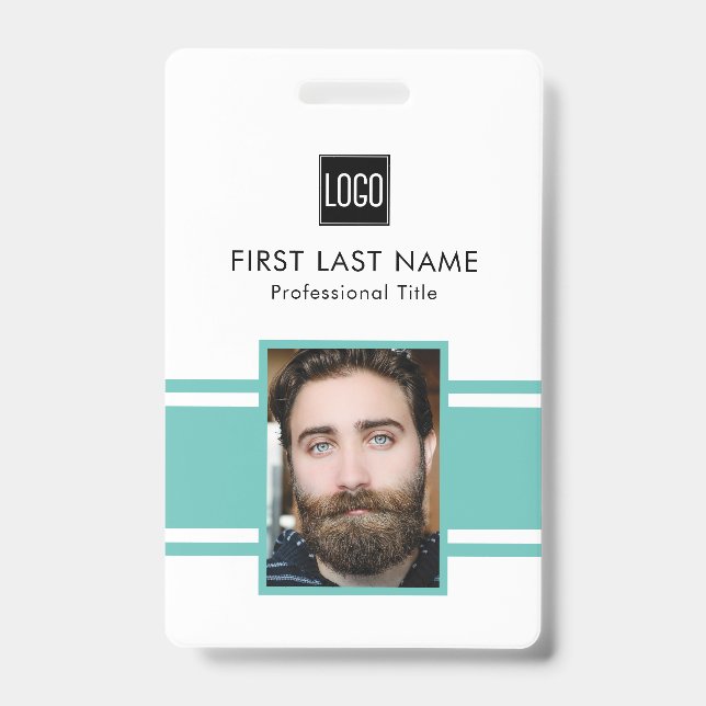 Personalized Employee | Teal Logo Staff Photo Badge (Front)