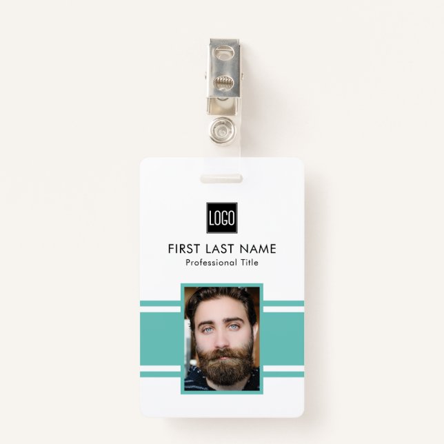 Personalized Employee | Teal Logo Staff Photo Badge (Front with Clip)