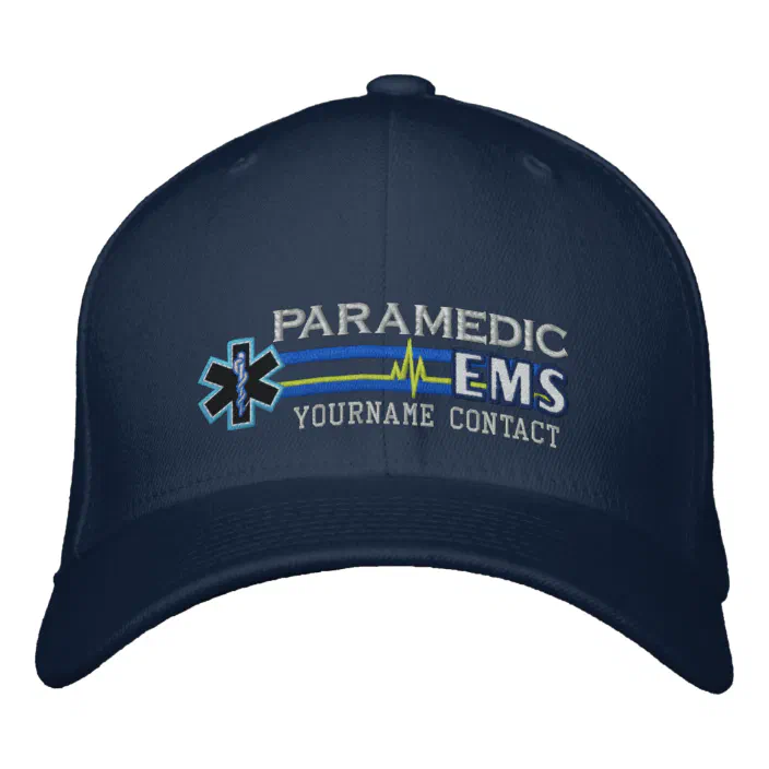 Paramedic EMT EMS Star of Life Embroidery Reflective Trim Navy Blue Structured Adjustable Baseball Cap with Personalization Options