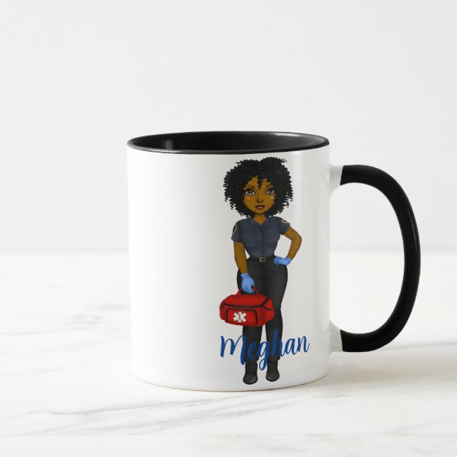 Personalized EMT Fuel Chic Black Woman Coffee Mug (Right)