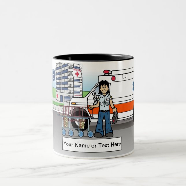 Personalized EMT, Paramedic - Female Cartoon Two-Tone Coffee Mug (Center)