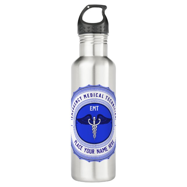 Personalized EMT Paramedics Caduceus Stainless Steel Water Bottle (Front)