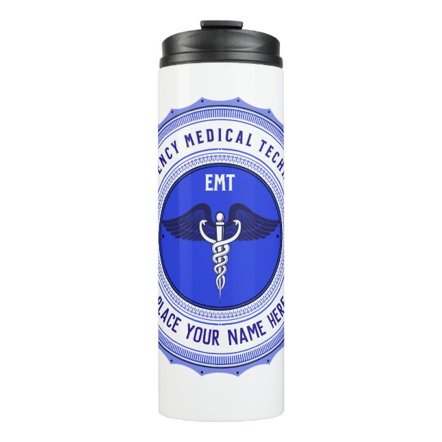 Personalized EMT Paramedics Caduceus Thermal Tumbler (Front)