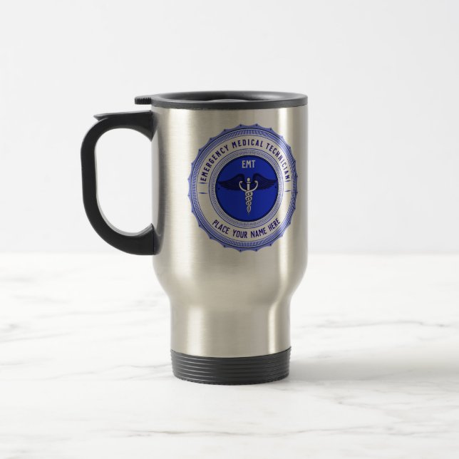 Personalized EMT Paramedics Caduceus Travel Mug (Left)