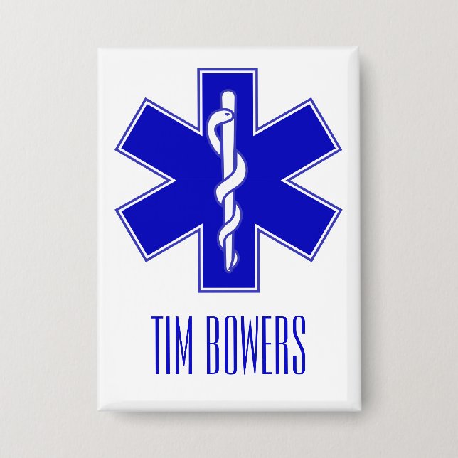 Personalized EMT Star of Life Symbol Button (Front)