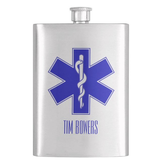 Personalized EMT Star of Life Symbol Hip Flask (Front)