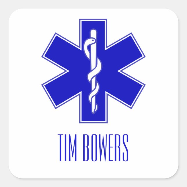 Personalized EMT Star of Life Symbol Square Sticker (Front)