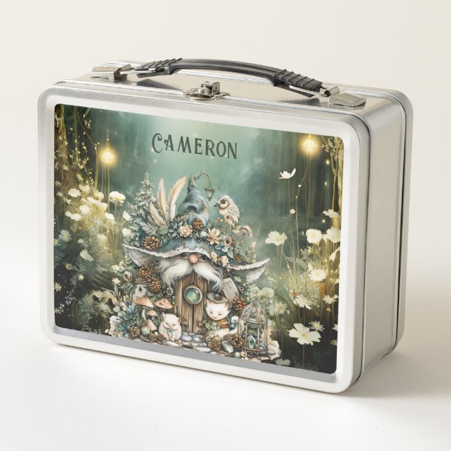 Personalized Enchanted Forest Gnome Metal Lunch Box (Front)