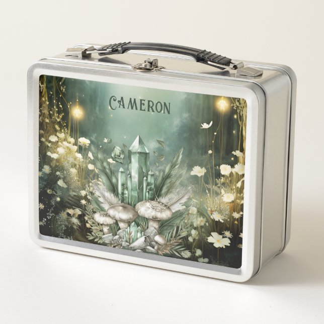 Personalized Enchanted Forest Magic Crystals Metal Lunch Box (Front)