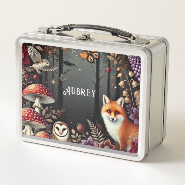 Personalized Enchanted Forest Woodland Animals Metal Lunch Box (Front)