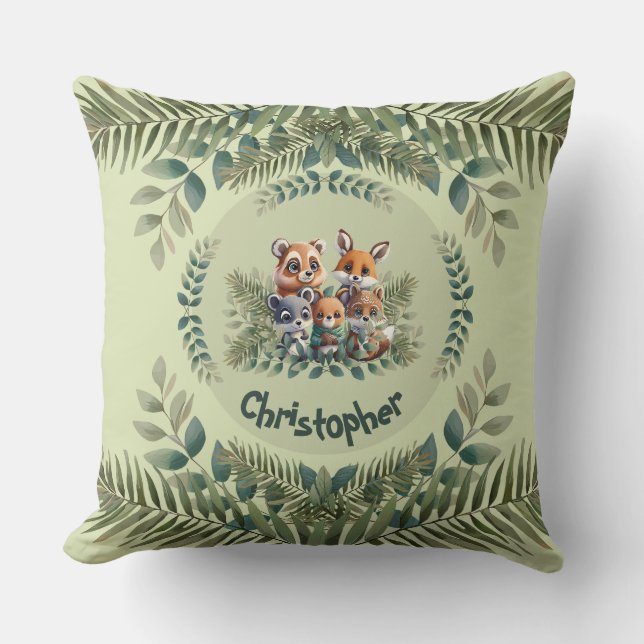 Personalized Enchanting Forest Friends Throw Pillow (Front)