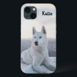 Personalized Enchanting White Husky Dog in snow iPhone 13 Case<br><div class="desc">Personalized Enchanting White Husky Dog in the snow  iPhone Case</div>