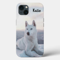 Personalized Enchanting White Husky Dog in snow