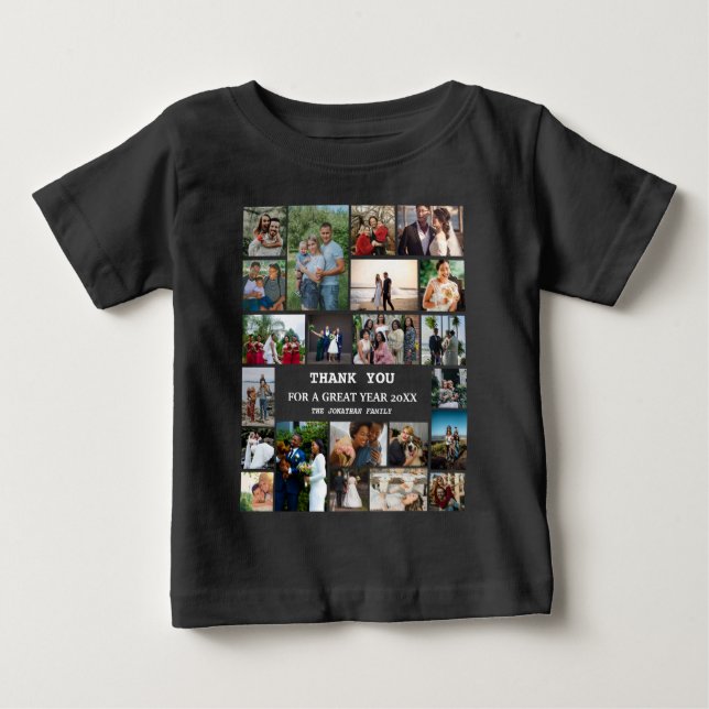 Personalized End Of Year Family 22 Photo Collage Baby T-Shirt (Front)
