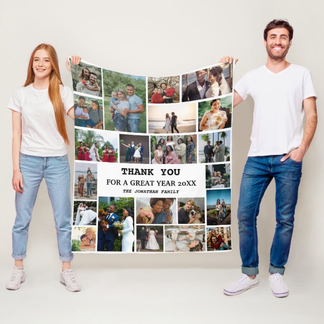 Personalized End Of Year Family 22 Photo Collage Fleece Blanket (In Situ)